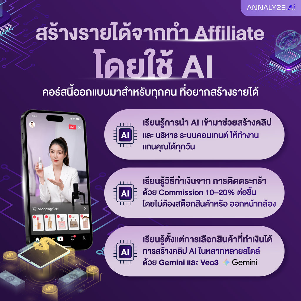 หลักสูตร คู่มือสร้างเงินล้าน ด้วยคลิป AI ปักตะกร้า